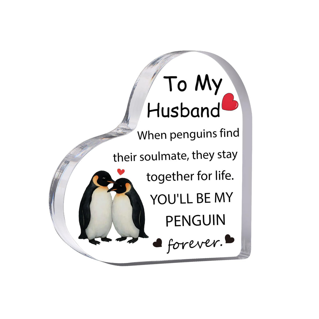 Gift for Husband, Romantic Acrylic Heart Penguin Paperweights, Anniversary, Valentine's, Christmas, Father's Day, Birthday Gifts for Husband from Wife