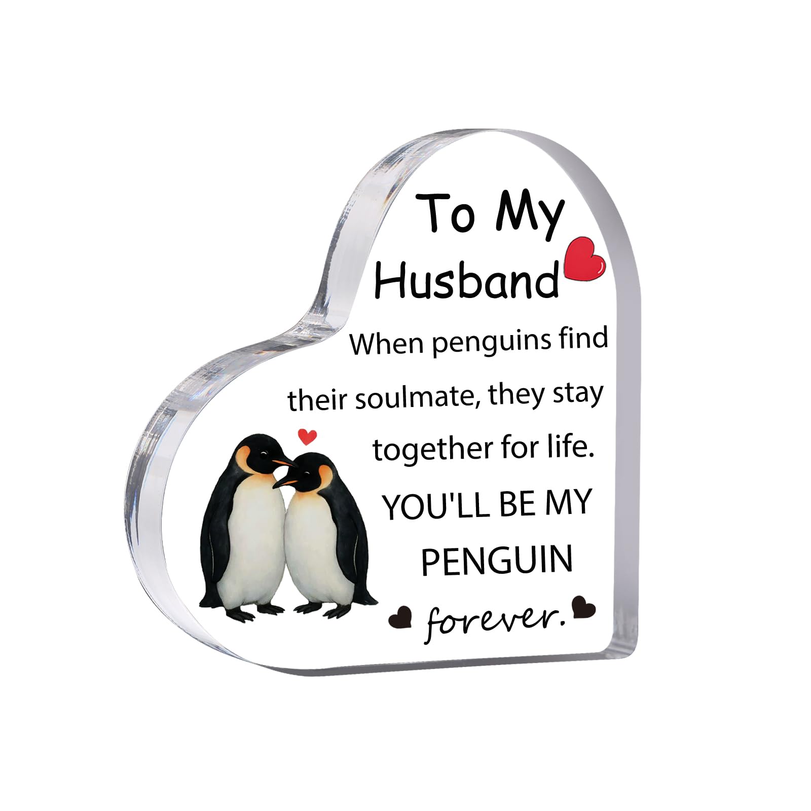 Gift for Husband, Romantic Acrylic Heart Penguin Paperweights, Anniversary, Valentine's, Christmas, Father's Day, Birthday Gifts for Husband from Wife