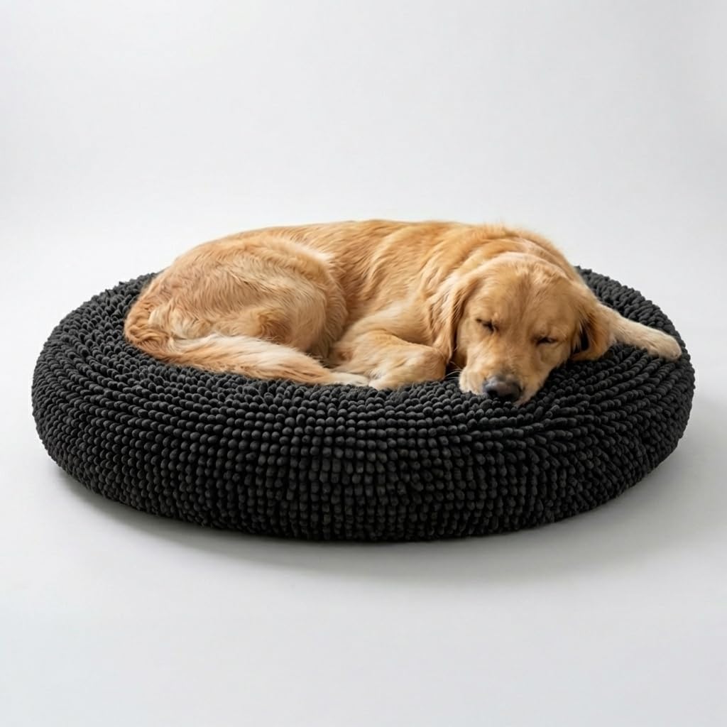 Muddy Mat® Cloud K-9 Bed for Dogs & Cats, Soft & Relaxing Donut Dog Bed, Chenille Material, Removable Cover, Washable & Dryer Safe–Black Small(25'x25')