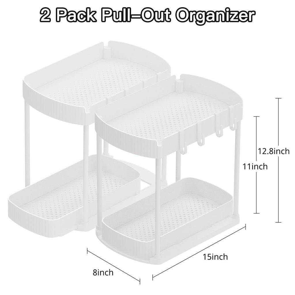 Ukeetap Multi-Purpose Pull-Out Storage Organizers, Under Sink/Cabinet Organizers and Storage for Bathroom & Kitchen, Black, 12.8 Inches, 2 Packs