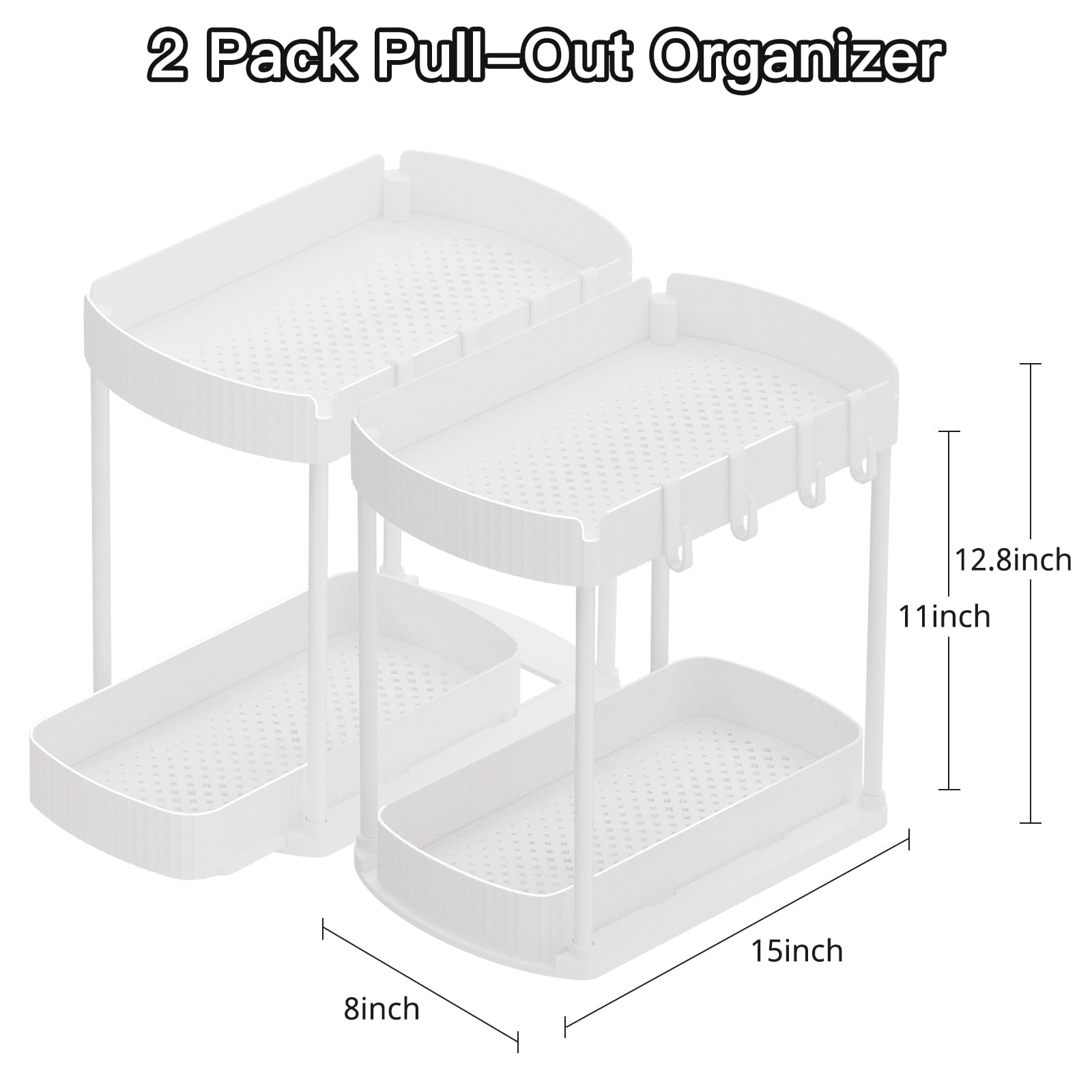Ukeetap Multi-Purpose Pull-Out Storage Organizers, Under Sink/Cabinet Organizers and Storage for Bathroom & Kitchen, Black, 12.8 Inches, 2 Packs