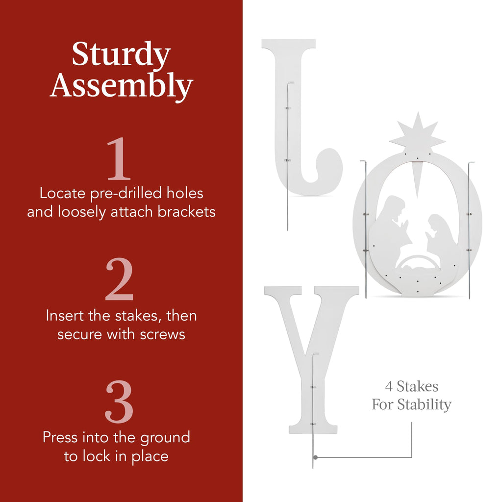 Best Choice Products 46in Outdoor JOY Christmas Nativity Decoration, 3 Piece Yard Decor Sign Holy Weather Resistant PVC Silhouette for Garden - Red/White