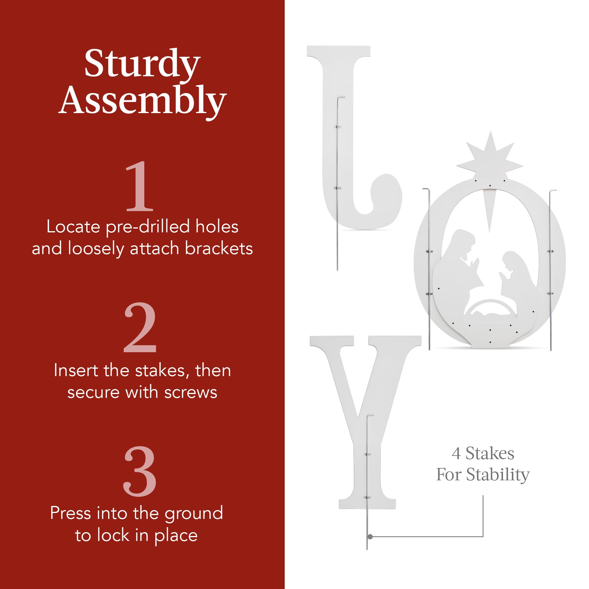 Best Choice Products 46in Outdoor JOY Christmas Nativity Decoration, 3 Piece Yard Decor Sign Holy Weather Resistant PVC Silhouette for Garden - Red/White