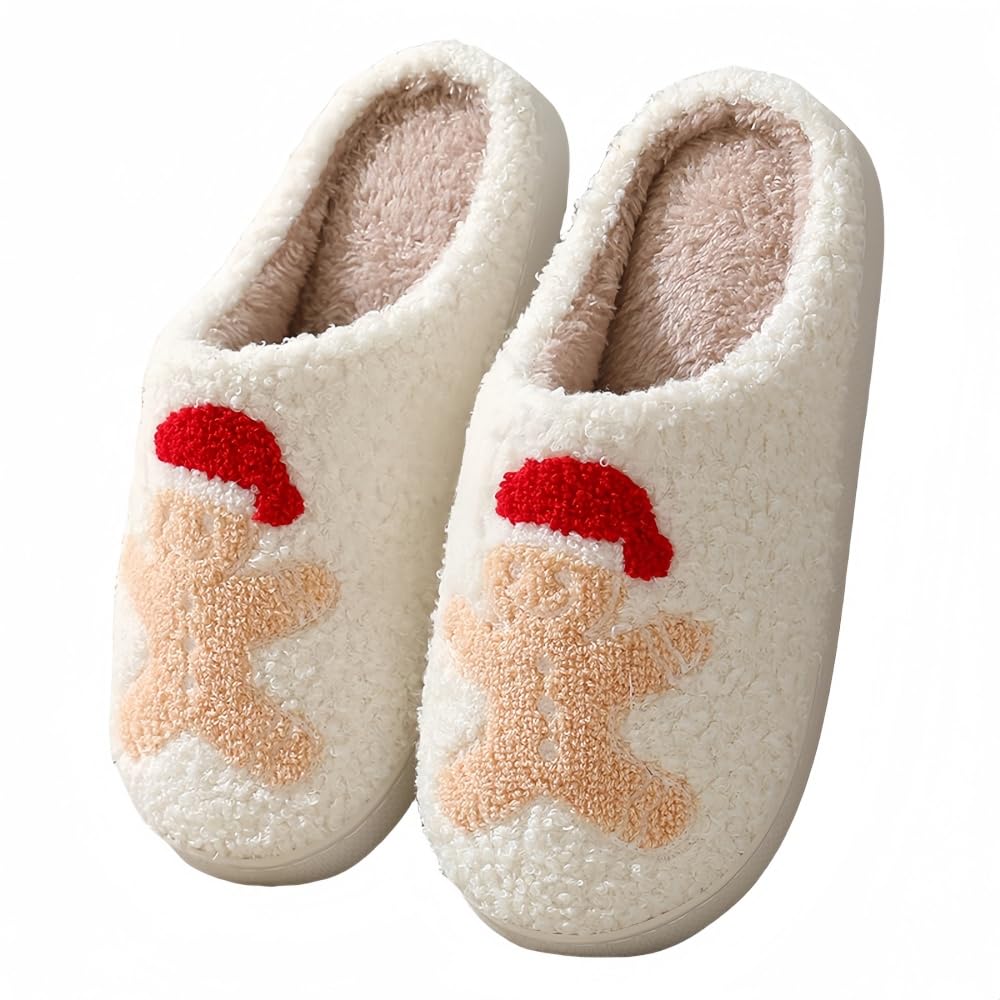 Halloween Slippers for Women Retro Soft Cozy Comfy Plush Lightweight Slip-on Indoor Outdoor Anti-Skid Sole Christmas House Shoes