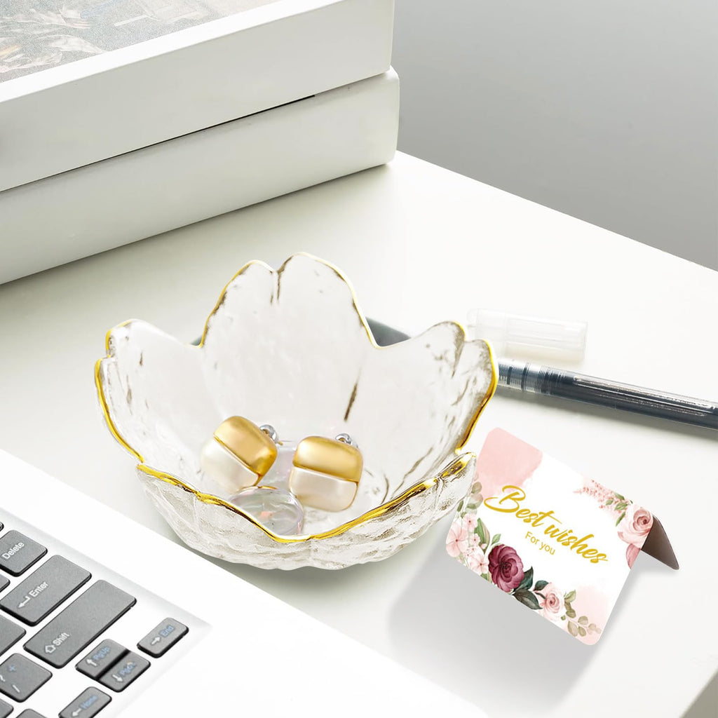 Purple Flower Jewelry Dish Glass Ring Holder Dish Jewelry Tray Cute Vanity Organizer Aesthetic Nightstand Bathroom Room Decor Trinket Dish Mothers Day Friendship Christmas Birthday Gifts for Women
