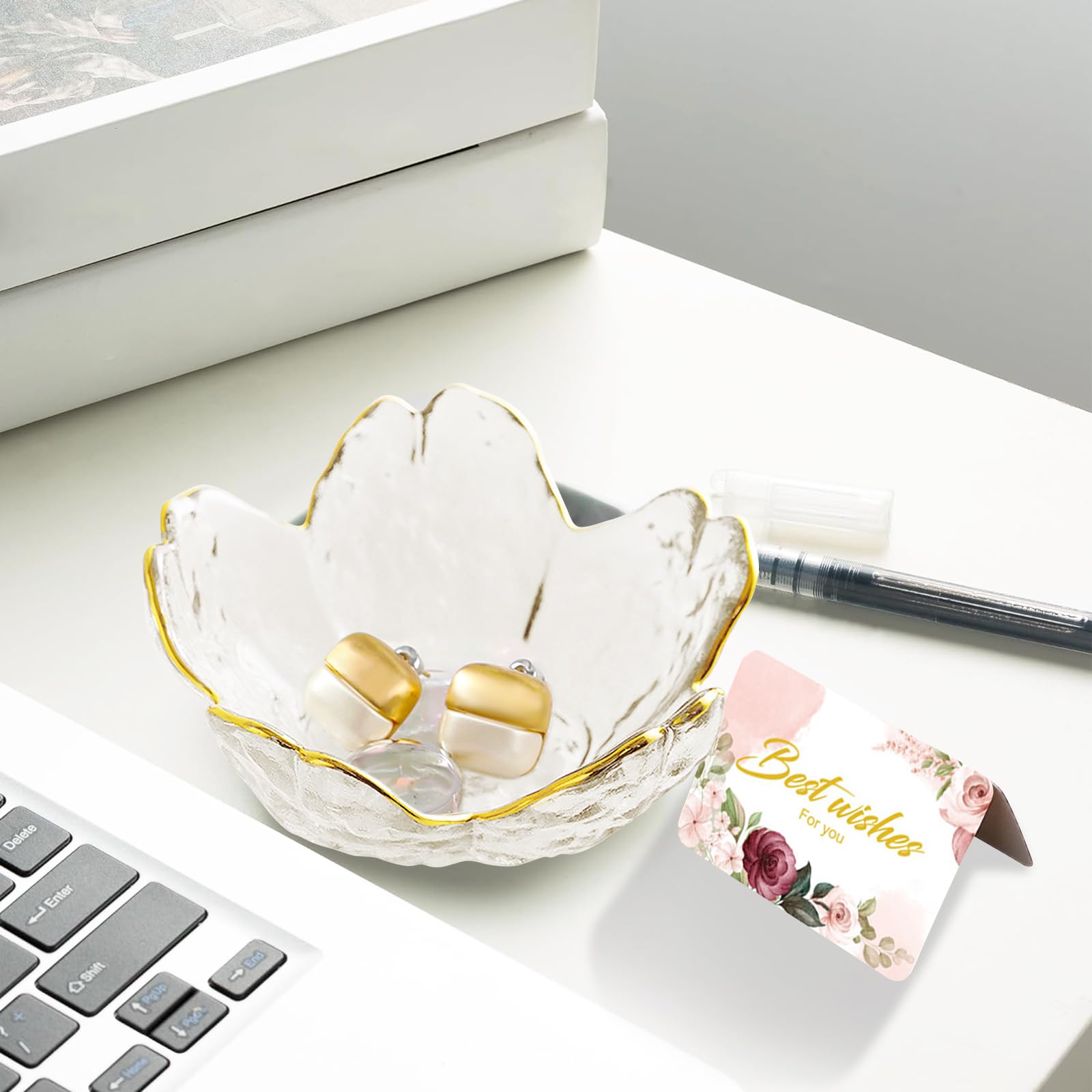 Purple Flower Jewelry Dish Glass Ring Holder Dish Jewelry Tray Cute Vanity Organizer Aesthetic Nightstand Bathroom Room Decor Trinket Dish Mothers Day Friendship Christmas Birthday Gifts for Women