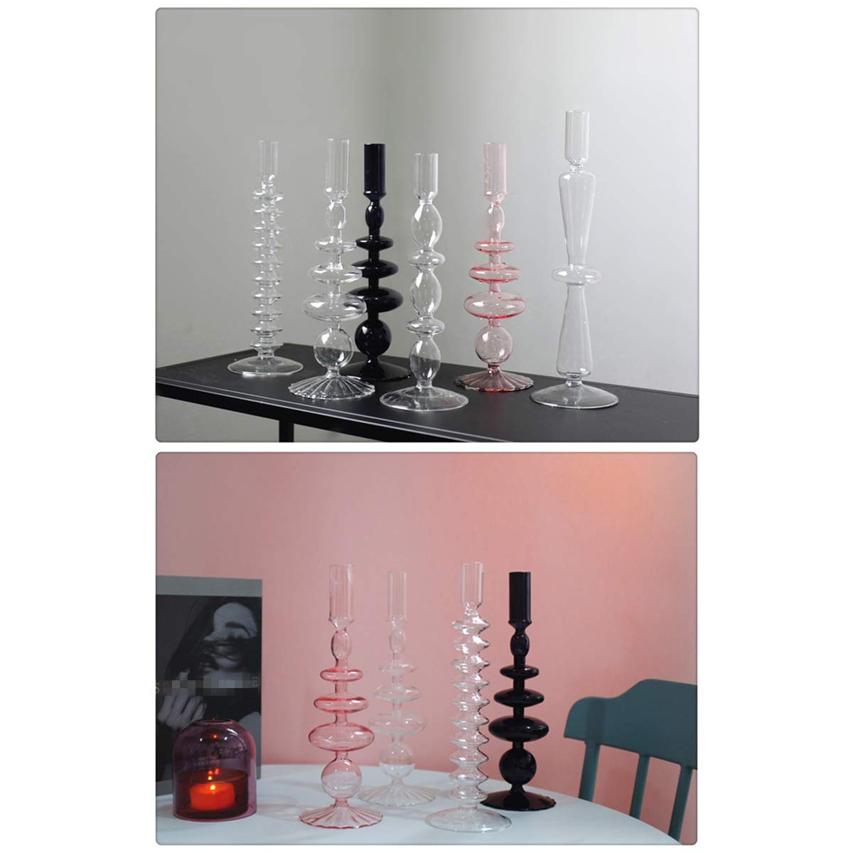 Glass Candlesticks Holders, Retro Glass Candle Holder for Taper Candle Table Centerpiece Wedding Party Home Decoration, Oliver Green