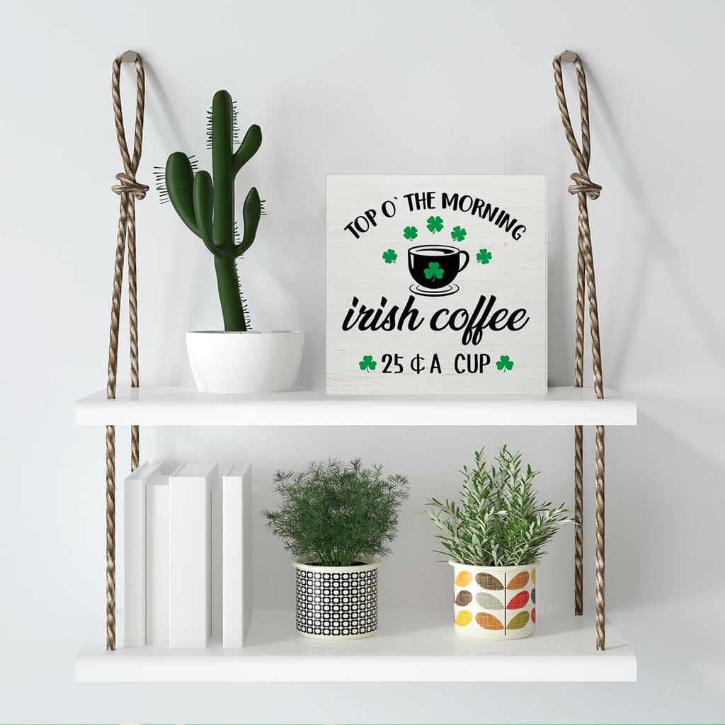 Dumyum St. Patrick's Day Decorative Sign, Wooden, 5 Inches x 5 Inches, Green, Rustic, Tabletop or Wall Mount