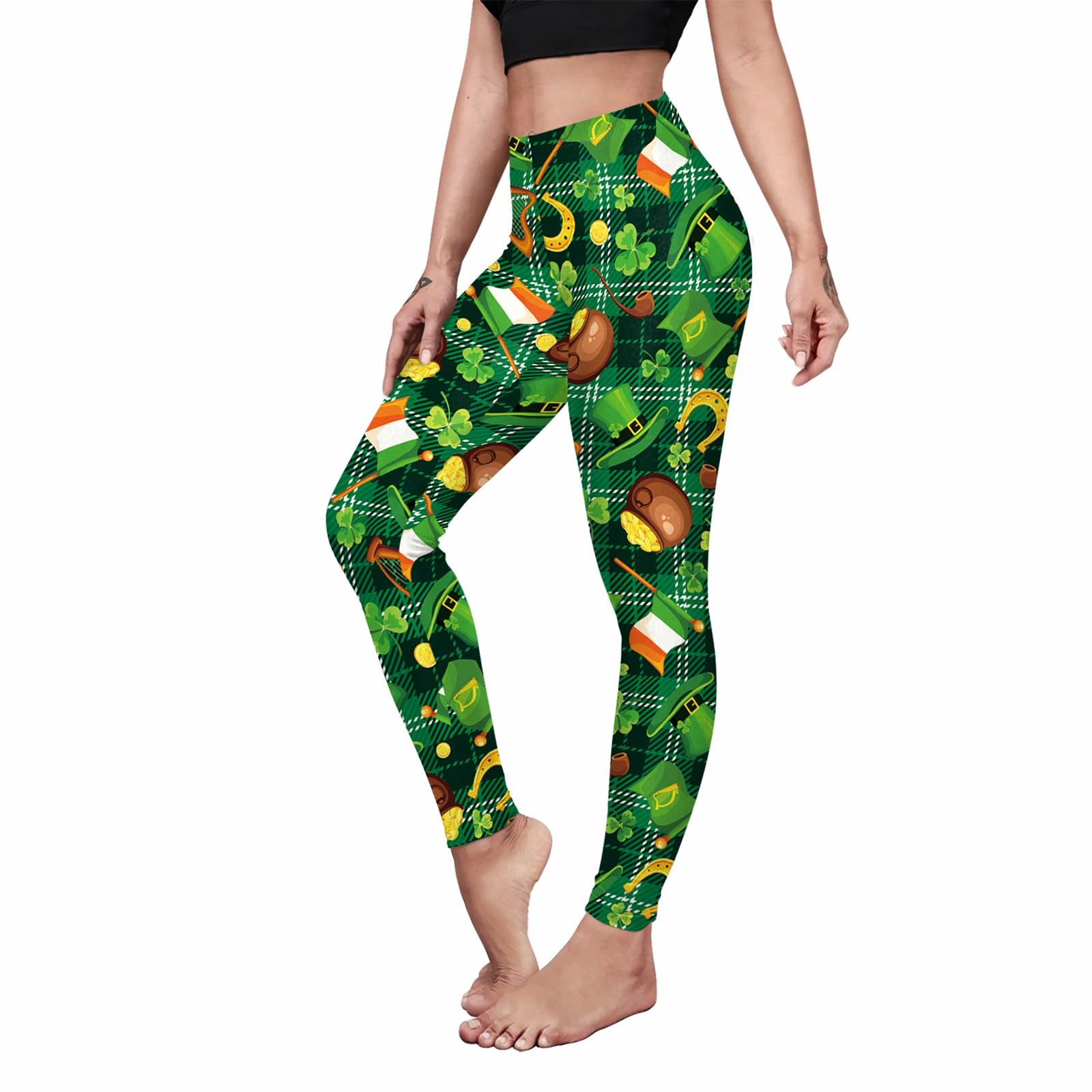 color cosplayer St. Patrick's Day Leggings Shamrock Stretchy Tights Yoga Pants for Women