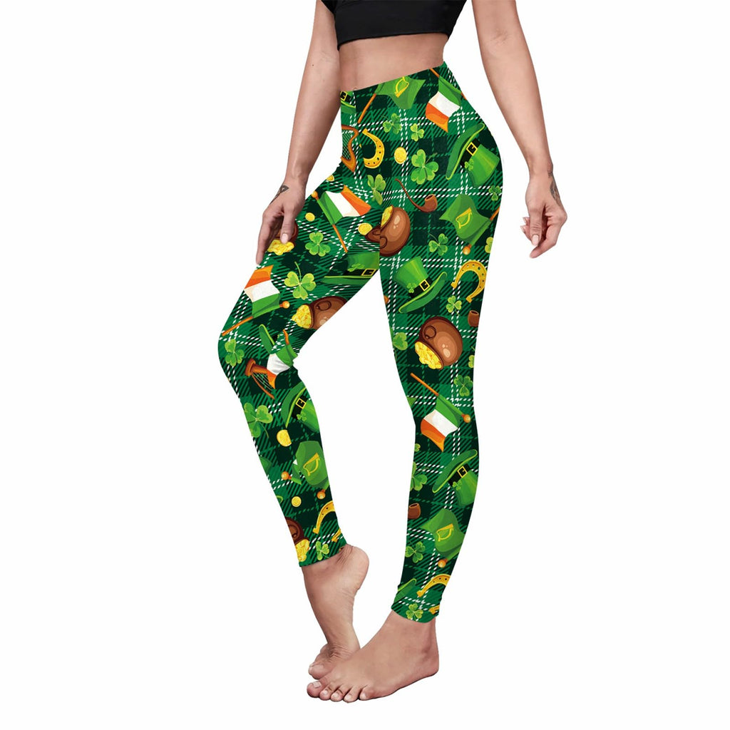 color cosplayer St. Patrick's Day Leggings Shamrock Stretchy Tights Yoga Pants for Women