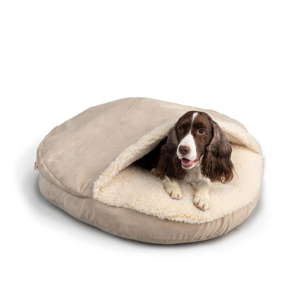 Snoozer Cozy Cave Dog Bed - Indoor Dog Bed with Cover Cave, Covered Calming Burrow for Small Sized Pets with Blanket Attached, Enclosed, Removable Washable Cover - Small, Navy