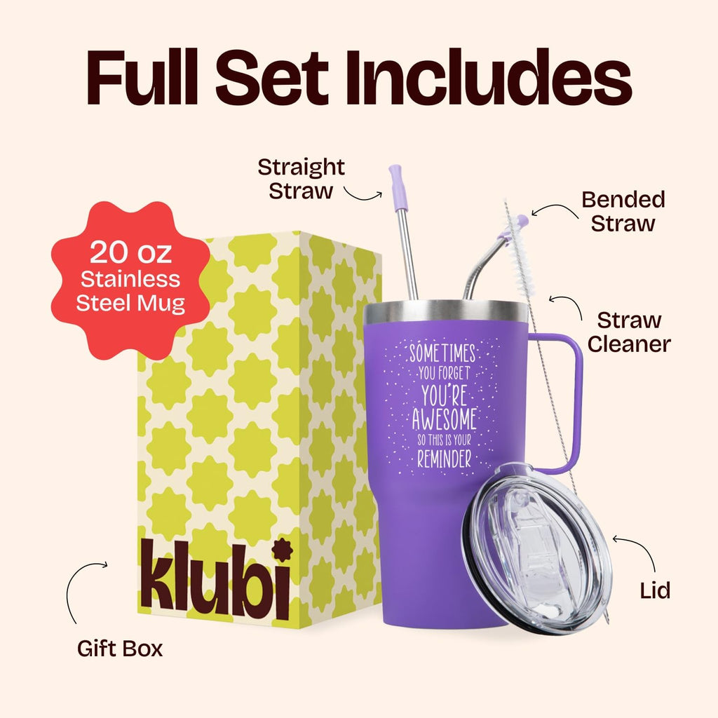 Birthday Gifts for Women Friendship - Purple Gifts for Women Coffee Mug 14oz Sometimes You Forget You're Awesome Unique Gift Idea for Older Women Over 50, 60, Inspirational Cup for Mom, Her