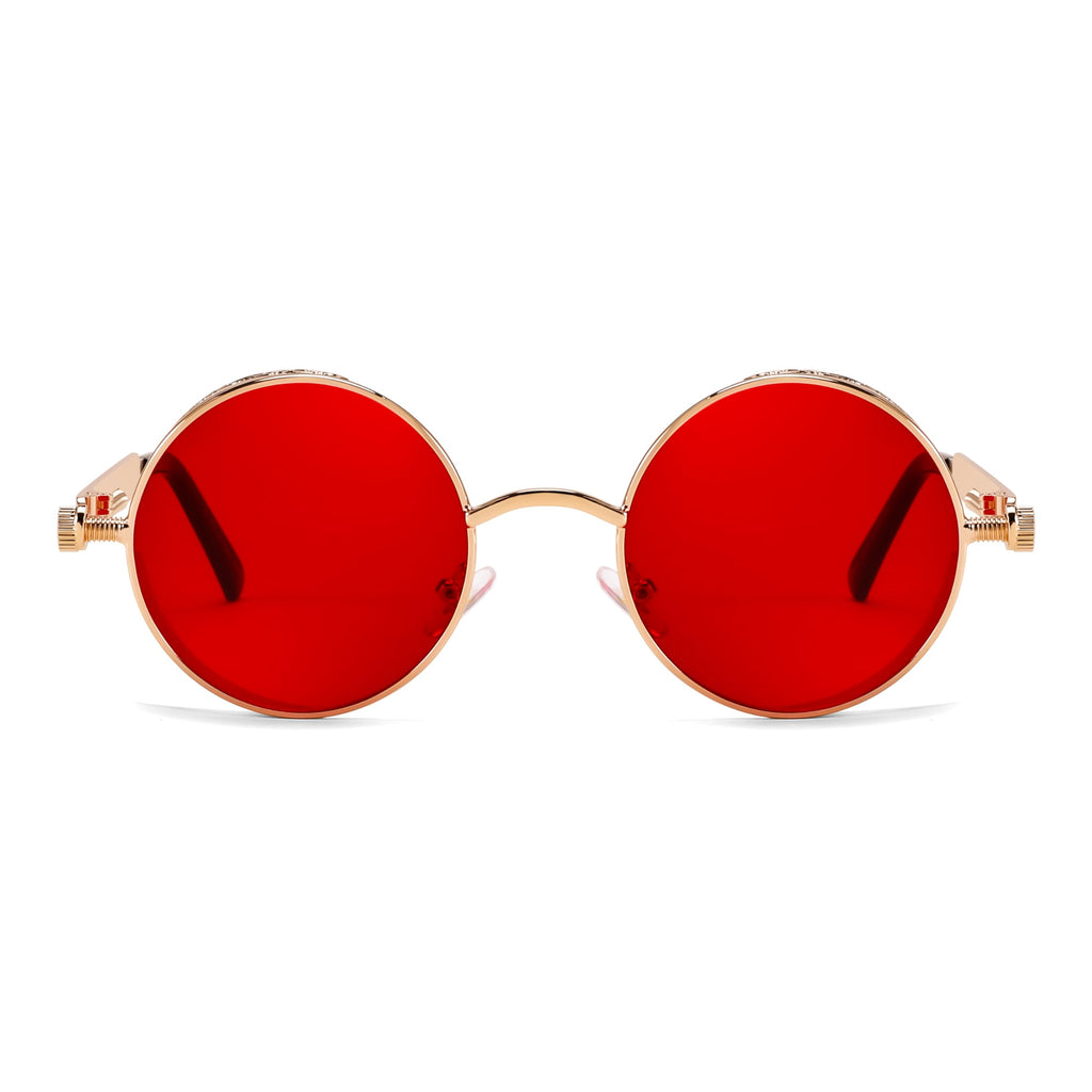 FEISEDY Retro Gothic Steampunk Sunglasses Round Metal Frame Punk Circle Inspired Shade Men B1857