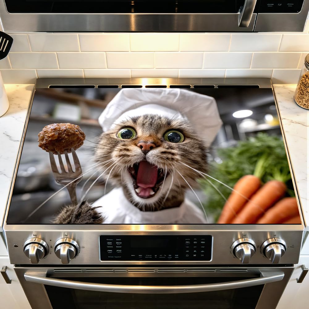 Stove Mat 28.35 x 20.47 Inch Christmas Fireplace and Tree Design Cozy Living Room Holiday Scene Decorative Kitchen Countertop Cover Reusable Flexible Mat for Gas Range Electric Stove Home Winter Décor