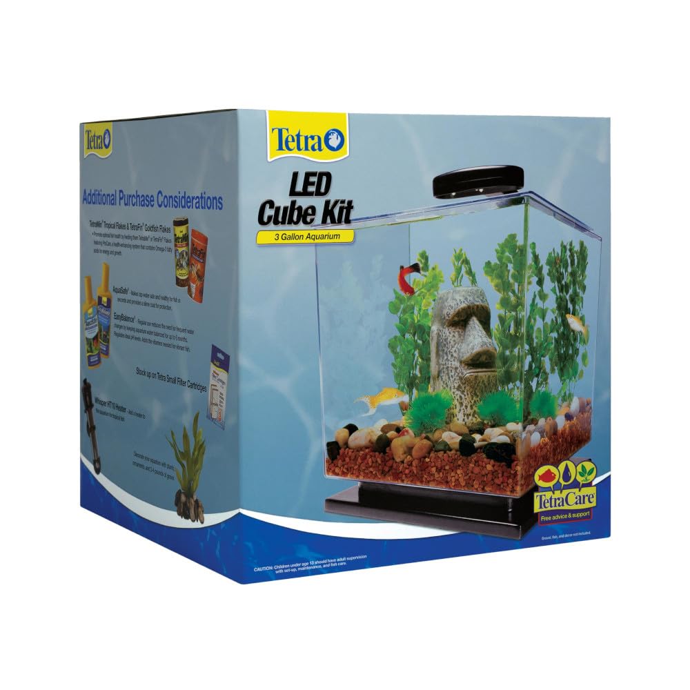 Tetra Bubbling LED Aquarium Kit 1 Gallon, Hexagon Shape, With Color-Changing Light Disc