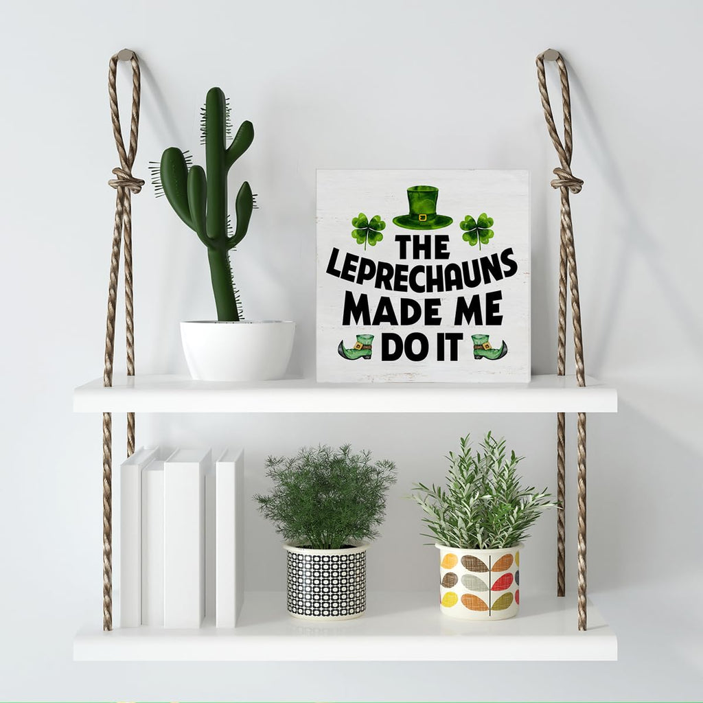 Dumyum St. Patrick's Day Decorative Sign, Wooden, 5 Inches x 5 Inches, Green, Rustic, Tabletop or Wall Mount
