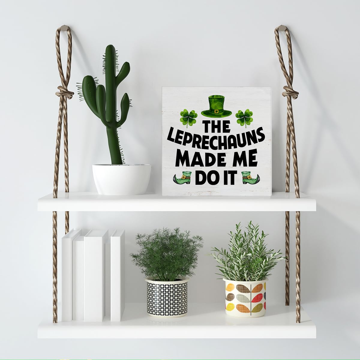 Dumyum St. Patrick's Day Decorative Sign, Wooden, 5 Inches x 5 Inches, Green, Rustic, Tabletop or Wall Mount