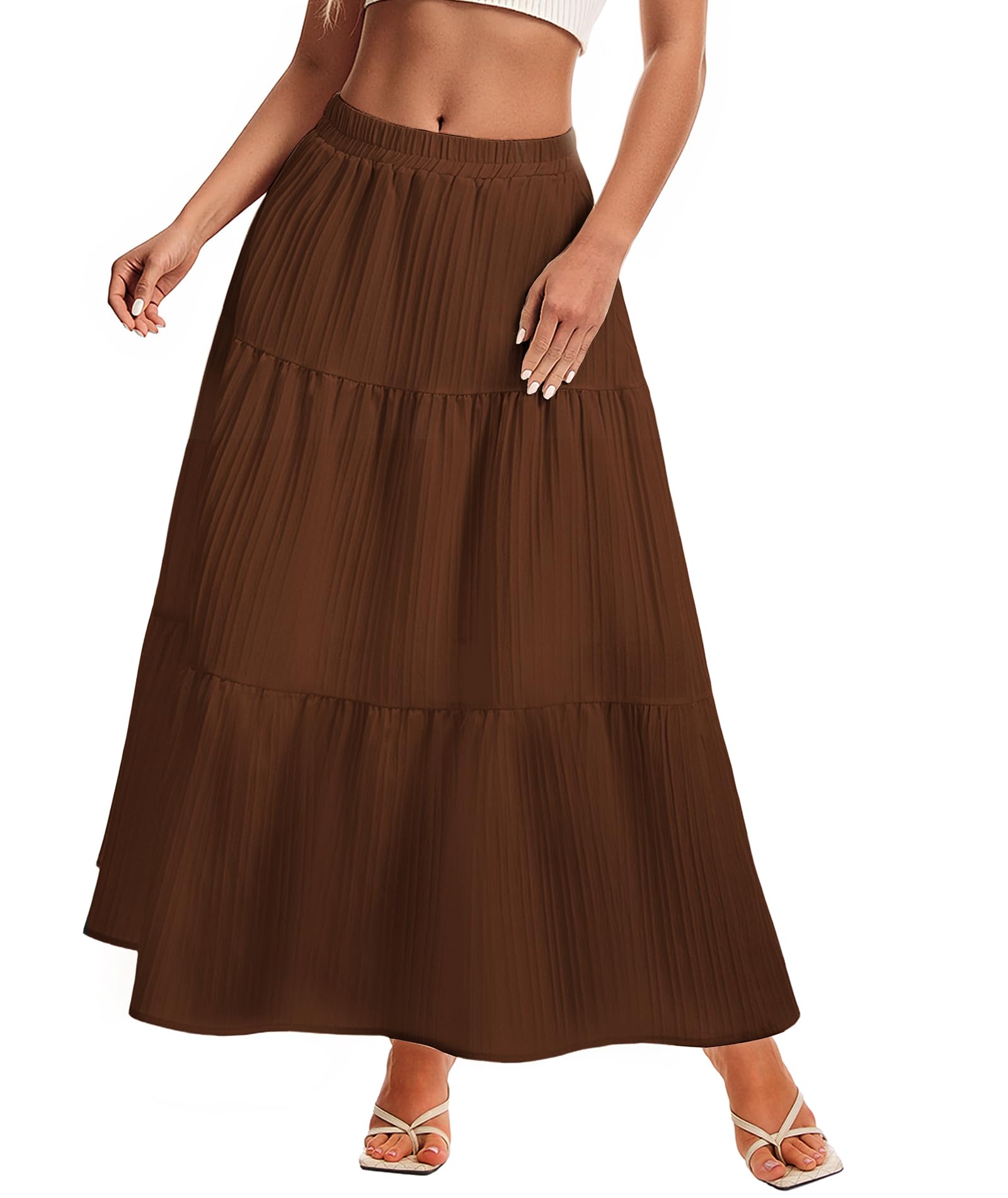Womens Maxi Skirt Boho Long Flowy Skirts Trendy Summer 2026 Tiered Ruffle Skirt A Line Casual Beach Vacation Dress