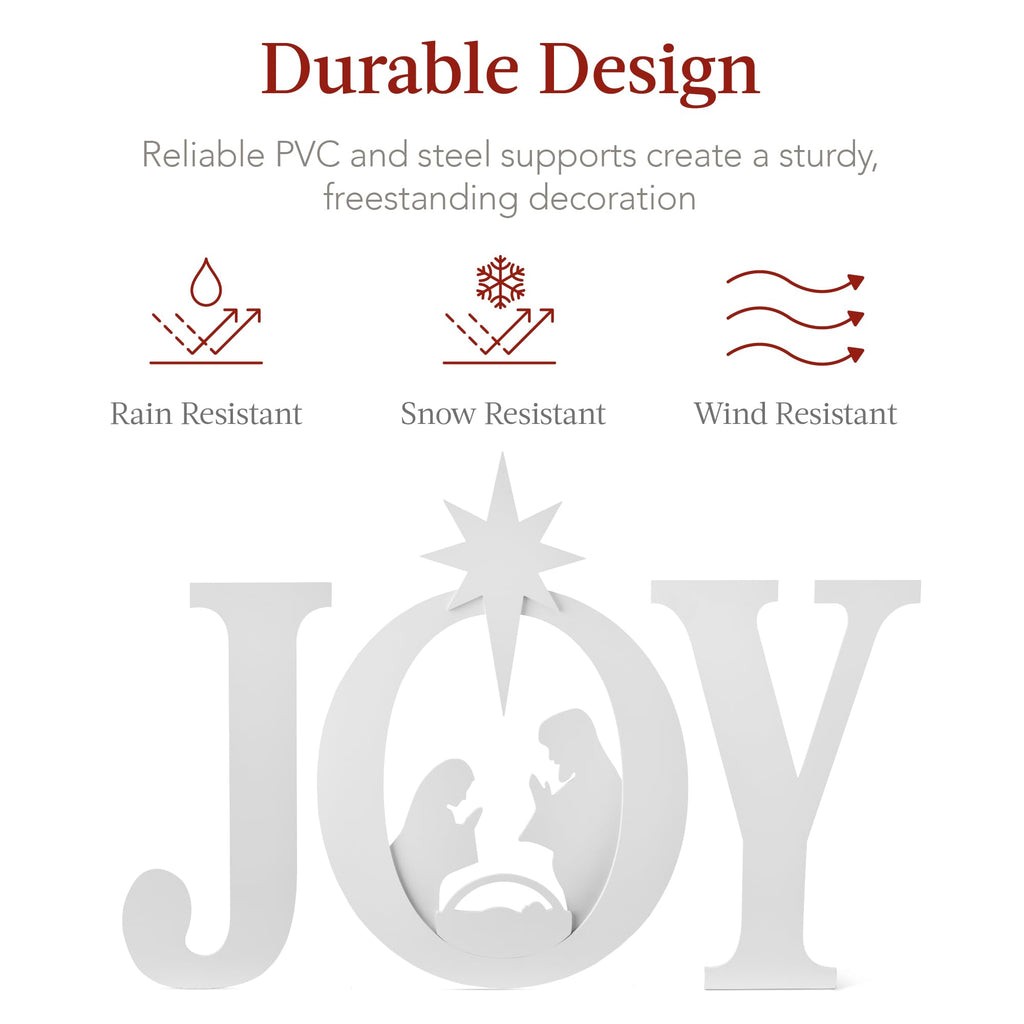 Best Choice Products 46in Outdoor JOY Christmas Nativity Decoration, 3 Piece Yard Decor Sign Holy Weather Resistant PVC Silhouette for Garden - Red/White