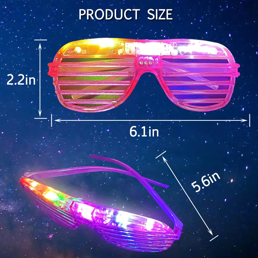 30 Pcs Glow In The Dark Glasses, 6 Colors LED Glasses Bulk for Adults, Glow Neon Party Supplies for Carnival Halloween Christmas Birthday Wedding
