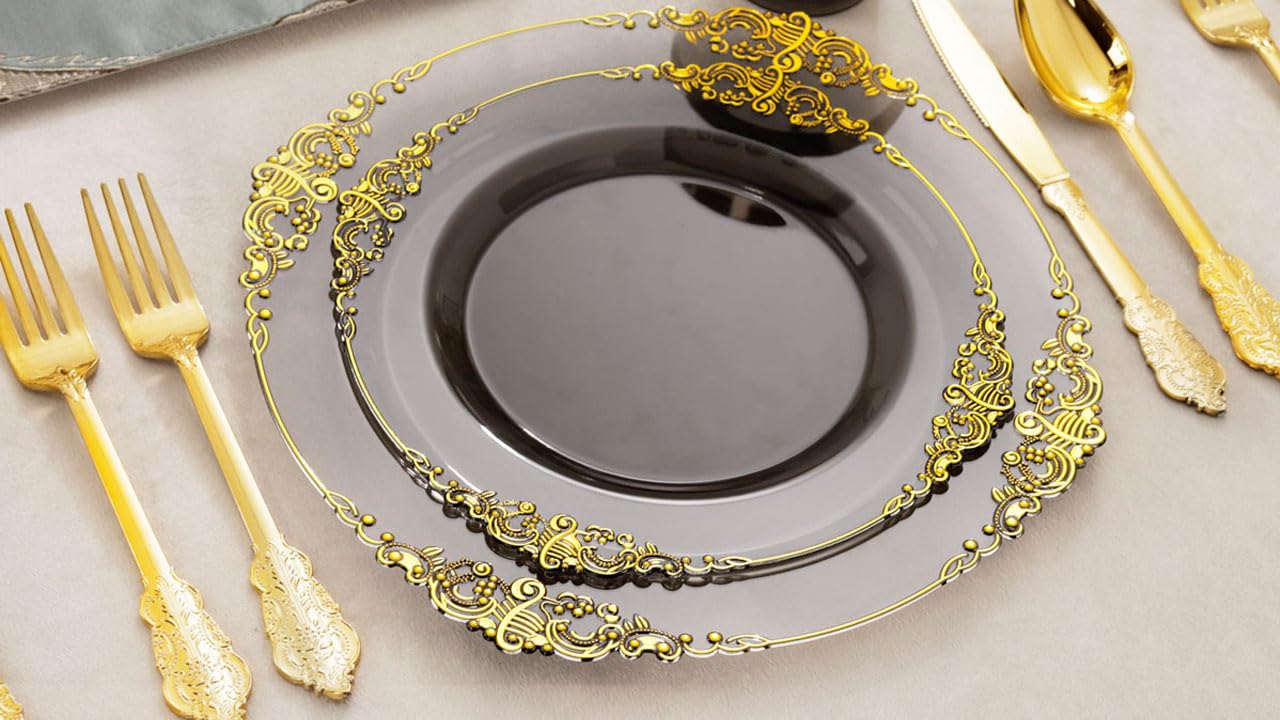 Nervure 175PCS Clear Blue Plastic Plates - Plastic Dinnerware Set Include 25Dinner Plates, 25Dessert Plates, 25Cups, 25Forks, 25Knives, 25Spoons, 25Napkins Perfect for Wedding & Party