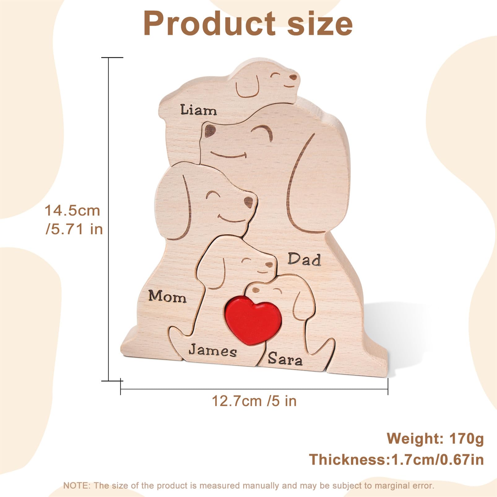 Personalized Family Name Puzzle with 2-8 Names Custom Wooden Bear Puzzle with Names Customized Wooden Puzzle Gifts for Christmas (Bear)