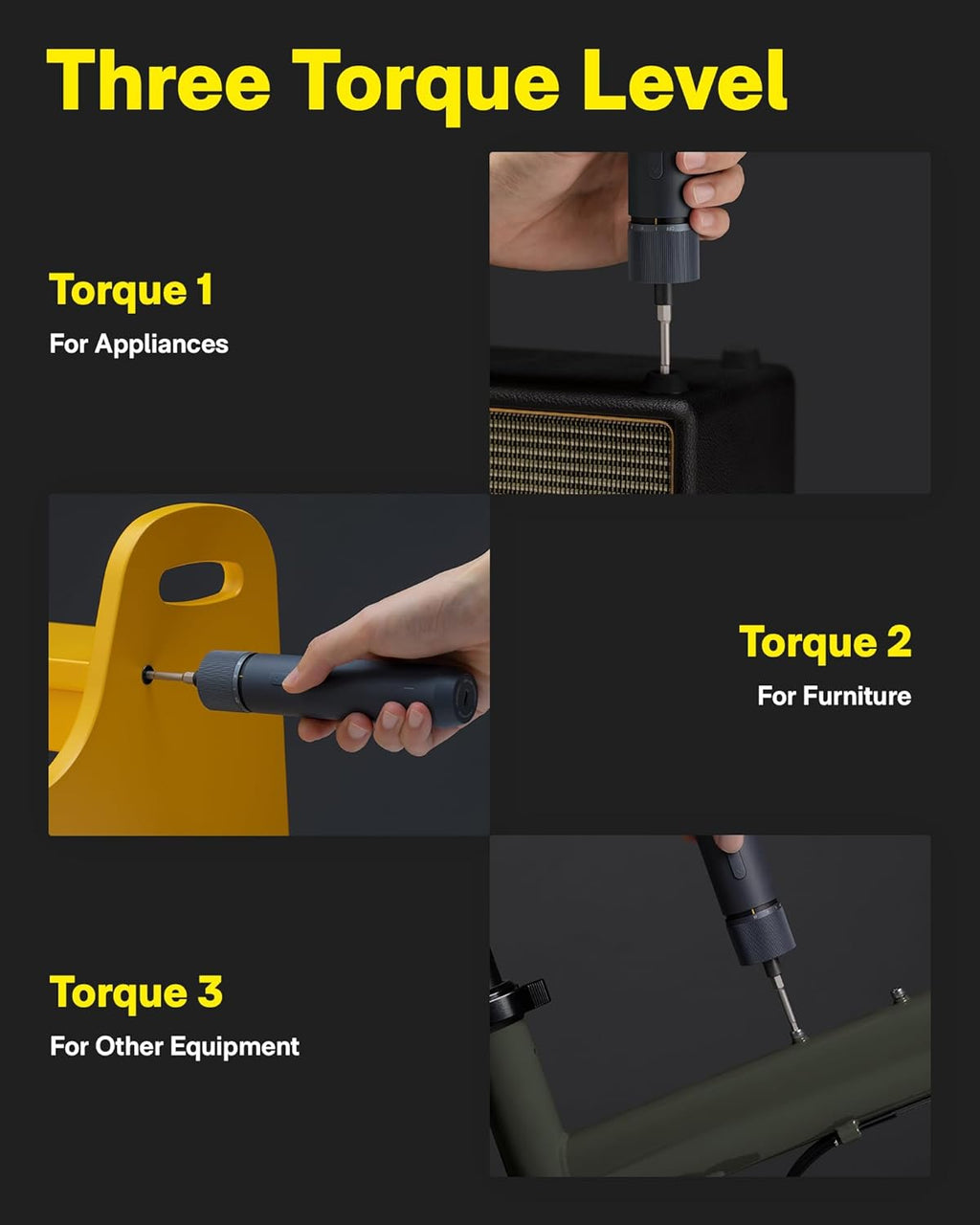 HOTO Electric Screwdriver Rechargeable, 3.6V Cordless Screwdriver Set USB-C, 1/4'' Hex Bits, 3 Torque Settings, 1500mAh Battery, LED Light & 12 S2 Metal Bits for Furniture/Electrical Repairs