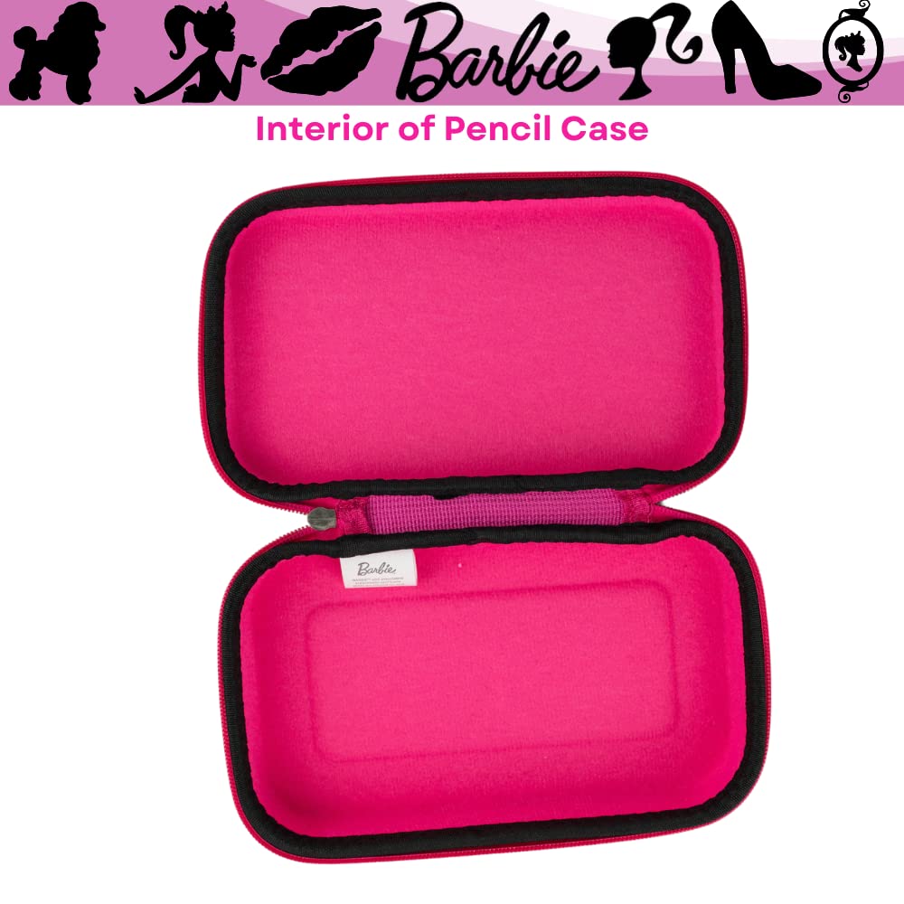 Innovative Designs Barbie Pencil Case Set with Stickers and Gel Pens for Kids, Molded with Zip Closure, Pink
