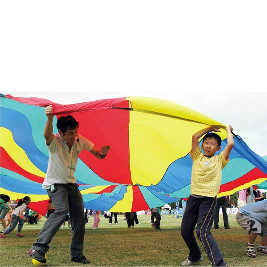 GSi Kids Play Parachute Rainbow Parachute Toy Tent Game for Children Gymnastics Cooperative Play and Outdoor Playground Activities (12 Feet)