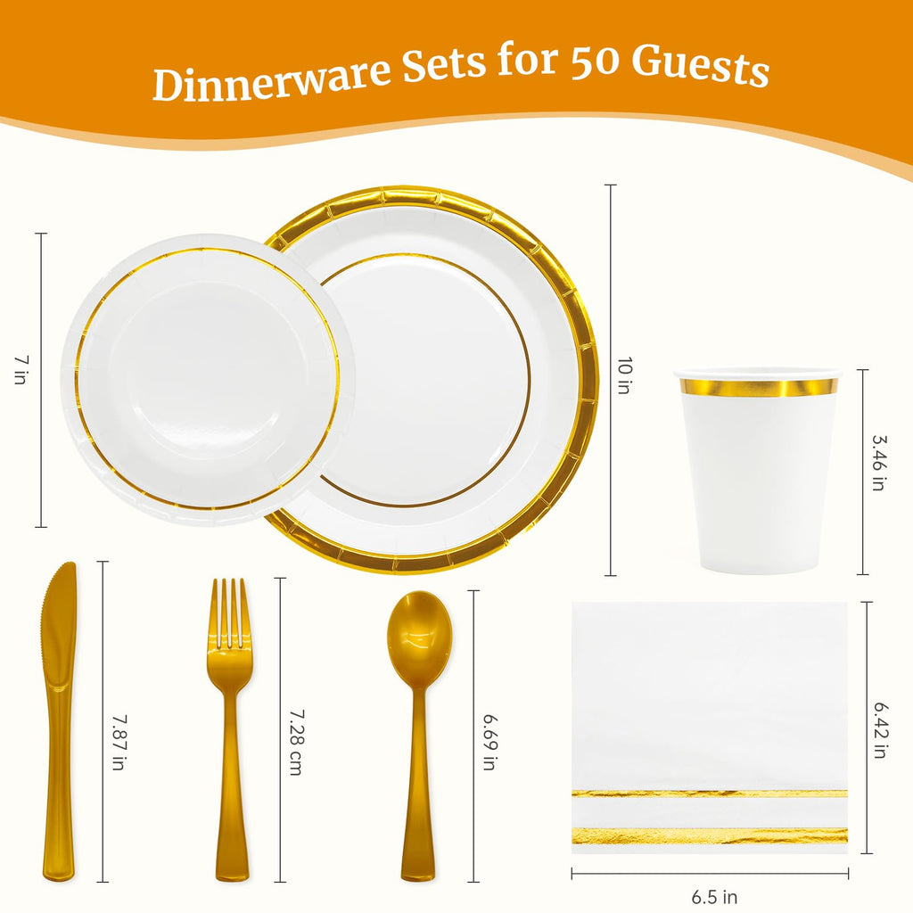 AIRE 175PCS Black and Gold Paper Plates Party Supplies for 25 Guests Disposable Party Decorations Dinnerware Golden Dot Black Paper Plates Napkins Cups Gold Plastic Forks Knives Spoons for Mothers Day
