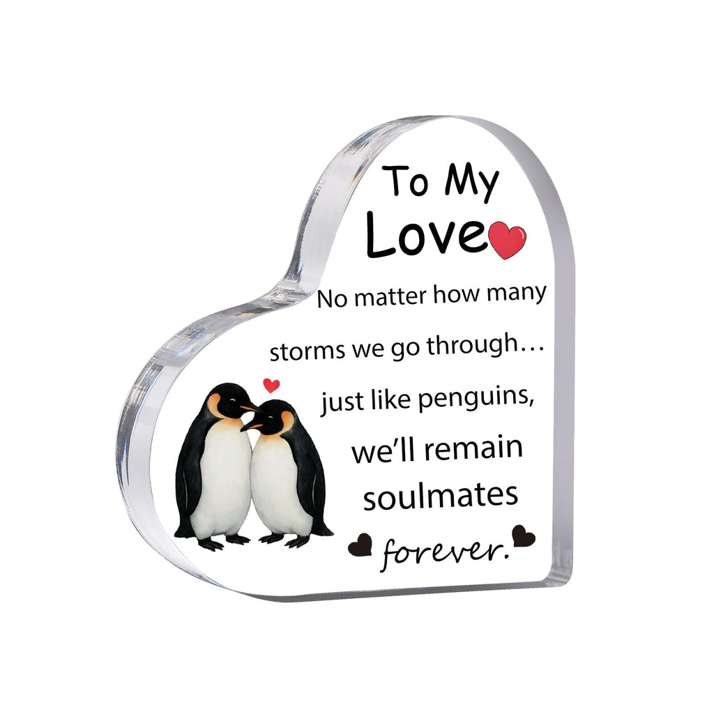 Gift for Husband, Romantic Acrylic Heart Penguin Paperweights, Anniversary, Valentine's, Christmas, Father's Day, Birthday Gifts for Husband from Wife