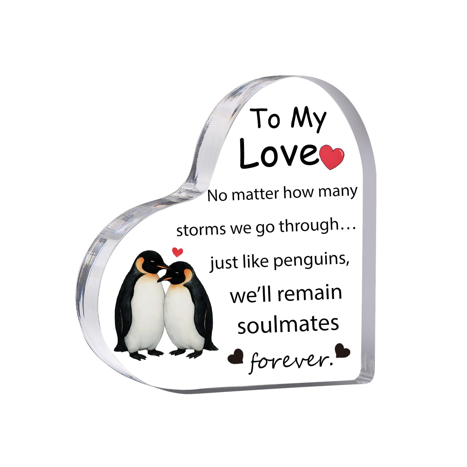 Gift for Husband, Romantic Acrylic Heart Penguin Paperweights, Anniversary, Valentine's, Christmas, Father's Day, Birthday Gifts for Husband from Wife