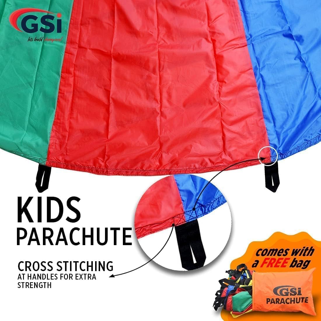 GSi Kids Play Parachute Rainbow Parachute Toy Tent Game for Children Gymnastics Cooperative Play and Outdoor Playground Activities (12 Feet)