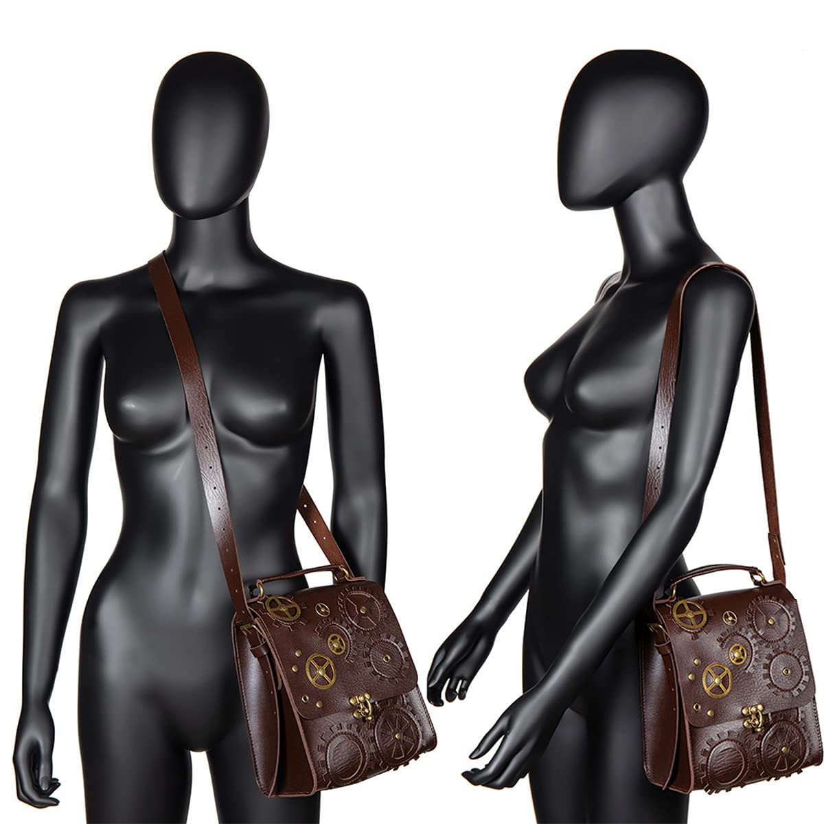 Messenger Bag Leather Retro Briefcase Steampunk Crossbody Shoulder Purse Satchel for Women Lolita Gothic Costume Accessory