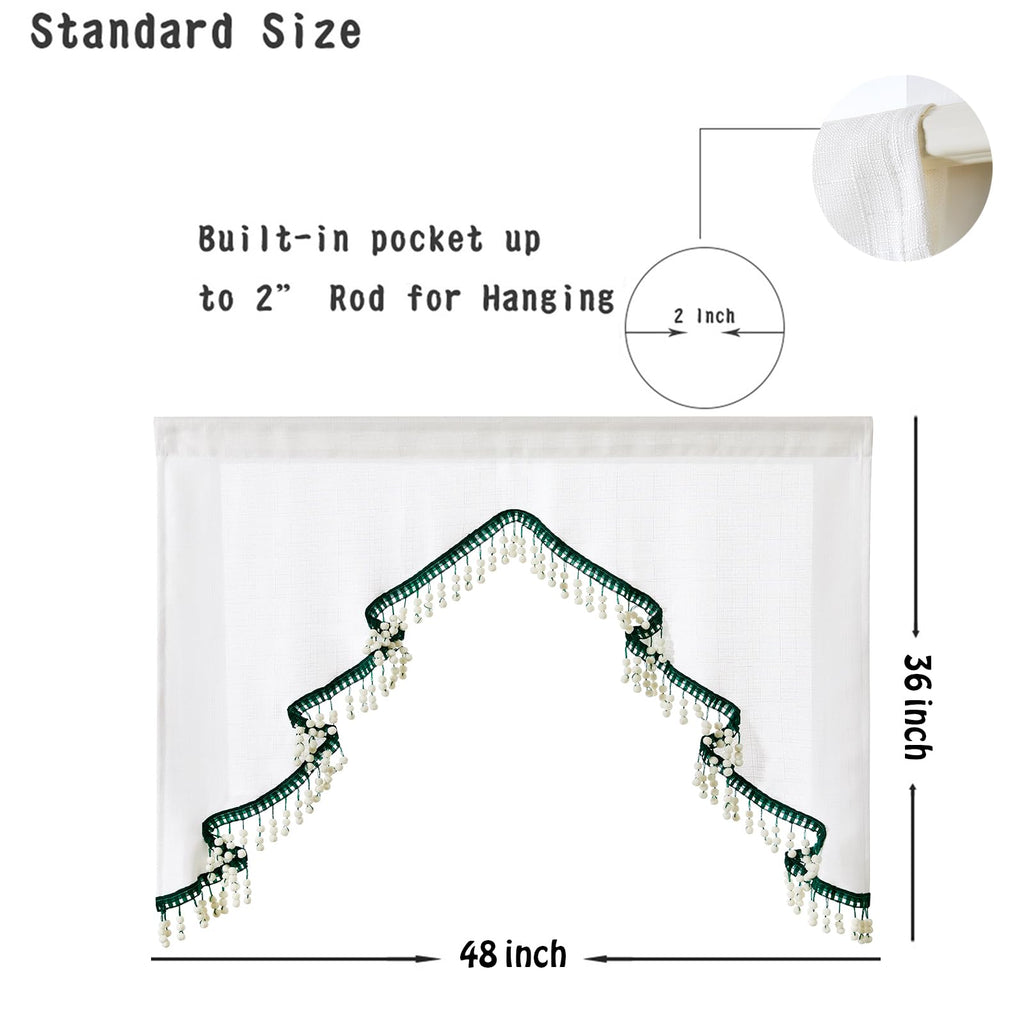 Estmy Boho Cute Christmas Tree Kitchen Curtain, White and Green, 47'W x 36'L, 1PCS