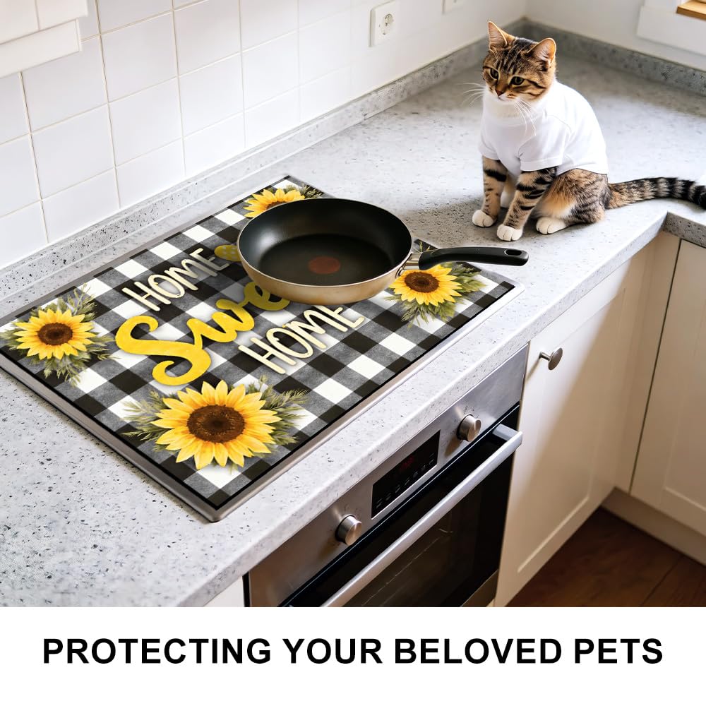 Stove Mat 28.35 x 20.47 Inch Christmas Fireplace and Tree Design Cozy Living Room Holiday Scene Decorative Kitchen Countertop Cover Reusable Flexible Mat for Gas Range Electric Stove Home Winter Décor