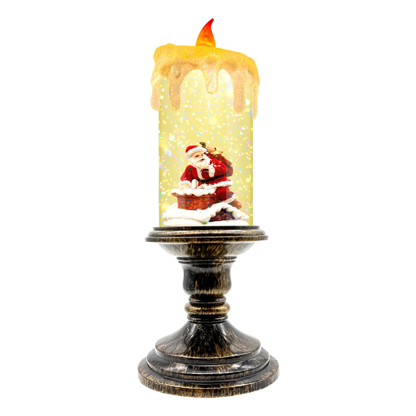 Christmas Snow Globe Candle Lantern with Snowman & Reindeer, Vintage-Style LED with Glitter Swirl & 6H Timer, Battery Operated (3×AA) Holiday Decoration for Tabletop & Mantel