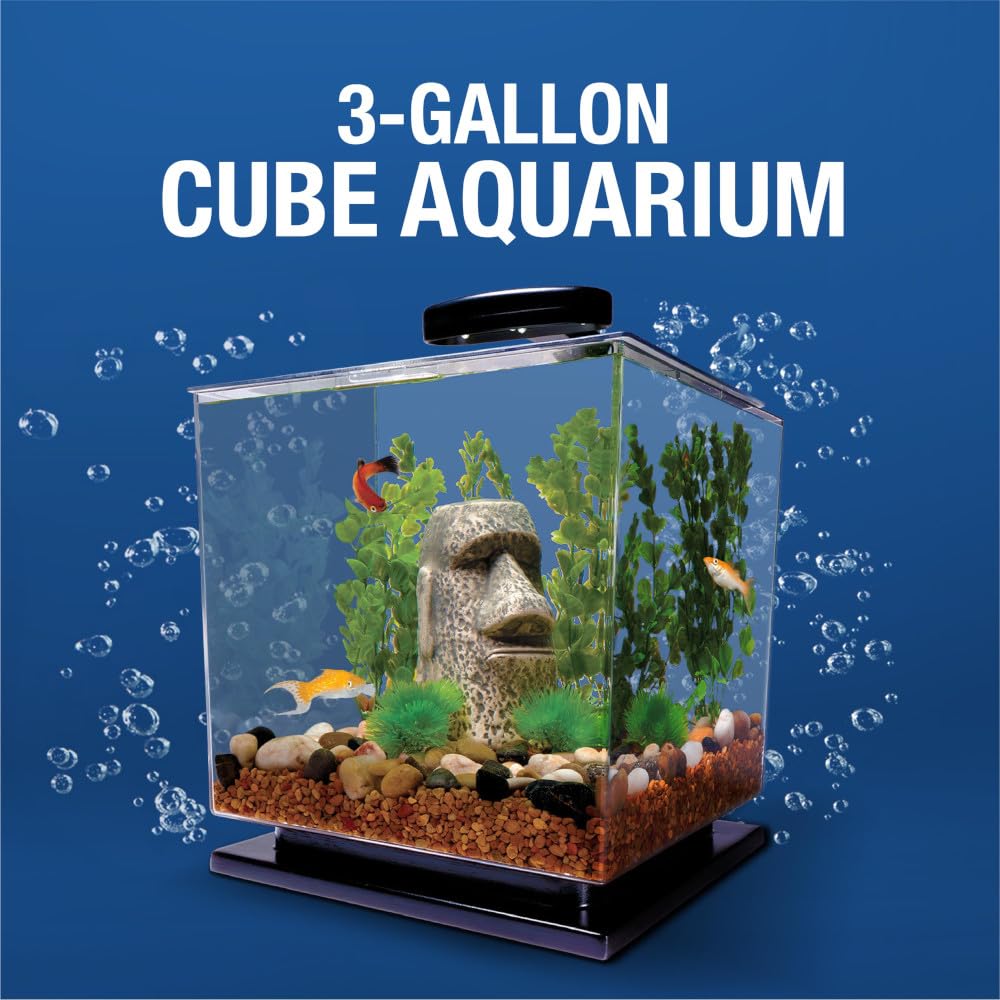 Tetra Bubbling LED Aquarium Kit 1 Gallon, Hexagon Shape, With Color-Changing Light Disc