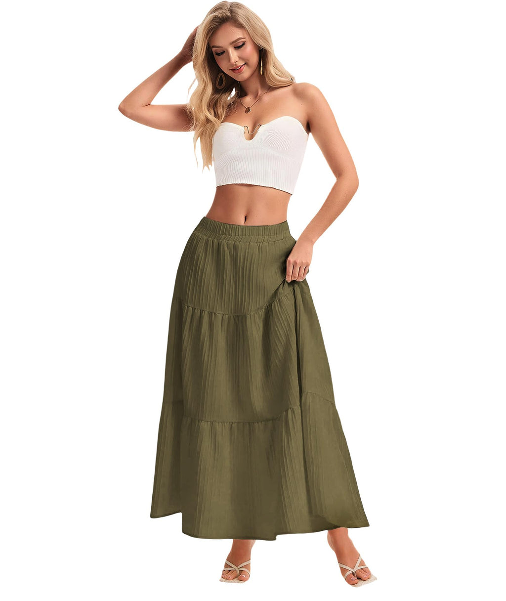 Womens Maxi Skirt Boho Long Flowy Skirts Trendy Summer 2026 Tiered Ruffle Skirt A Line Casual Beach Vacation Dress
