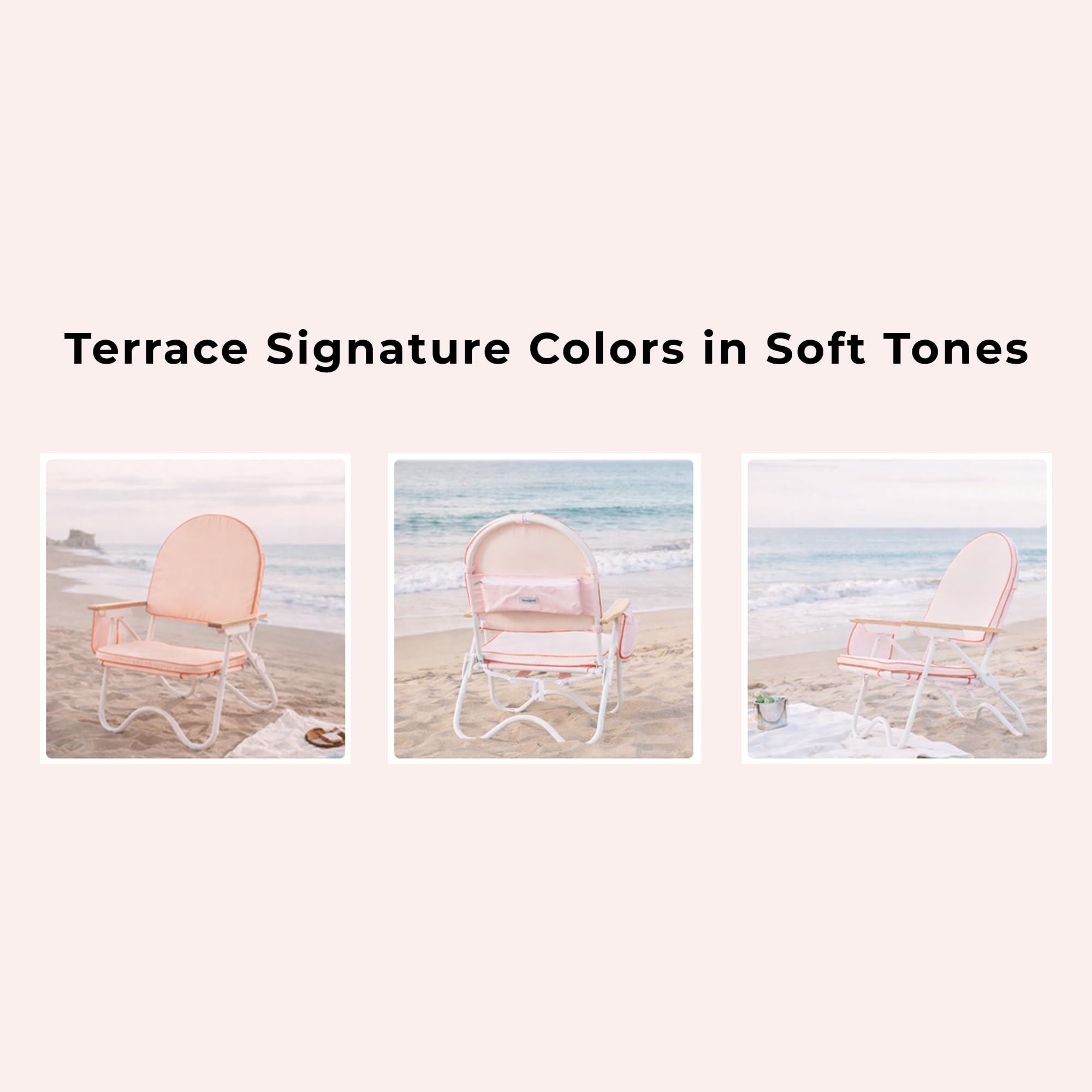 Padded Low Beach Chair, 4-Position Folding Outdoor Chair with Wooden Armrests, Cushioned Seat, Storage Pouch & Carry Strap for Beach, Patio and Lawn, Cala Serena Ochre Stripe