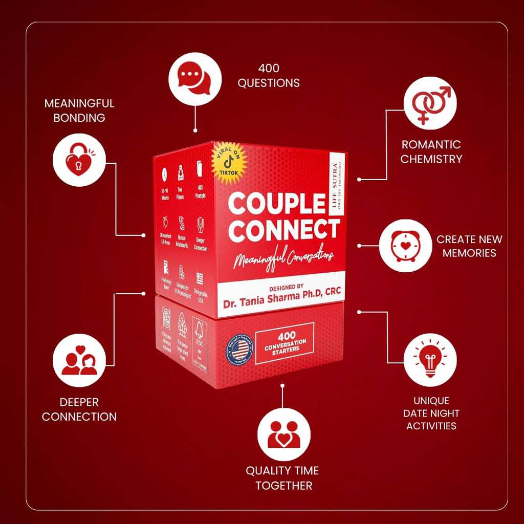 Life Sutra Couple Reconnect 3 in 1 Game - 200 Classsic Conversation Cards, 100 Scratch Off Date Adventures and Endless Date Nights Combinations with The Couples Dice Game. Ideal Valentine's Gift
