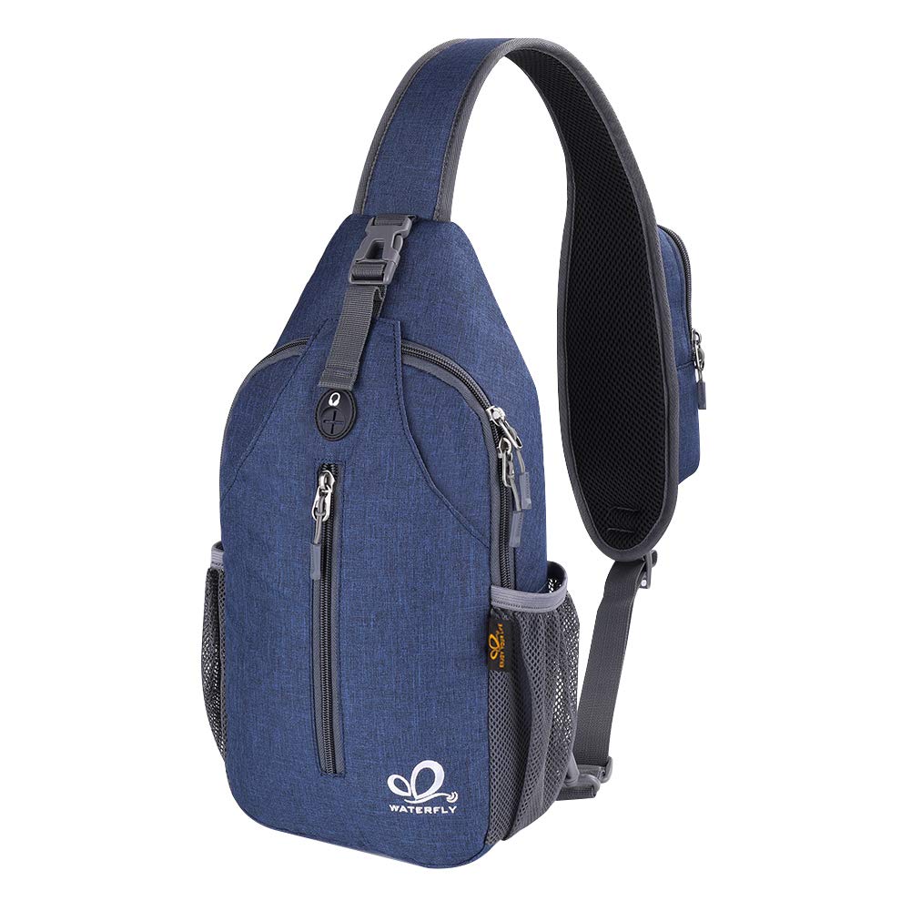 WATERFLY Crossbody Sling Backpack Sling Bag Travel Hiking Chest Bag Daypack (Black)