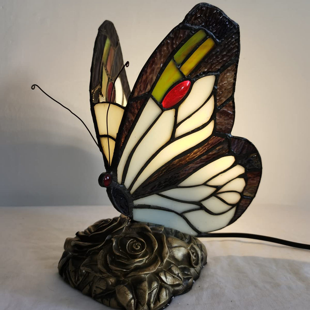 Bedside Table Lamp LED Tiffany Blue Fairy Butterfly Nightstand Table Lamps Stained Glass Shade ON Off Switch Home Office Desk Lamp Night Light Girl Grandma Mothers Day Gifts W/Gift Box