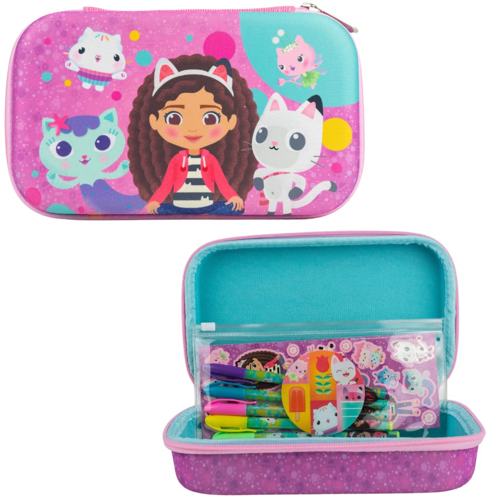 Innovative Designs Barbie Pencil Case Set with Stickers and Gel Pens for Kids, Molded with Zip Closure, Pink