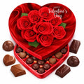 Valentine Day Chocolate Heart Shaped Gift Box - Milk Chocolate Caramel Cocoa Truffle Orange Creme Strawberry Flavors 10 Chocolate Piece - Roses Design May Vary - Her Him