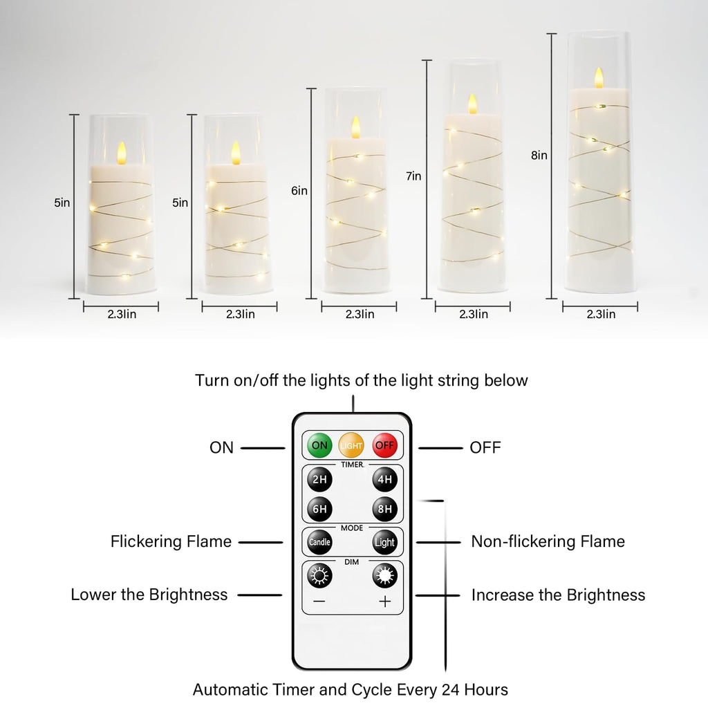 kakoya Flameless LED Candles with Timer 5 Pc Flickering Flameless Candles for Romantic Ambiance and Home Decoration Stable Acrylic Shell,with Embedded Star String，Battery Operated Candles（Red）
