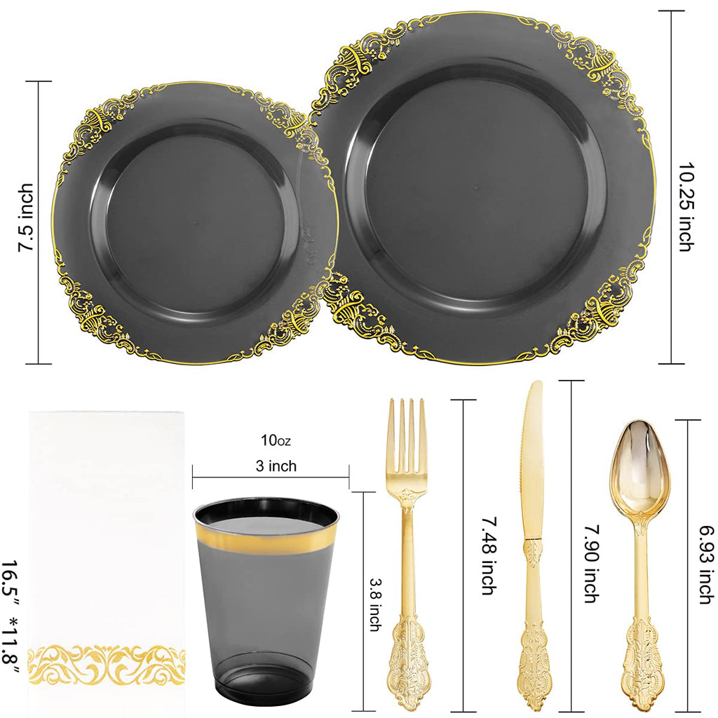 Nervure 175PCS Clear Blue Plastic Plates - Plastic Dinnerware Set Include 25Dinner Plates, 25Dessert Plates, 25Cups, 25Forks, 25Knives, 25Spoons, 25Napkins Perfect for Wedding & Party