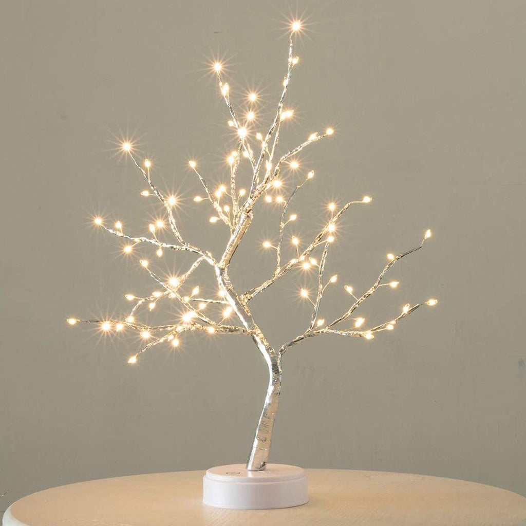 FuChsun Tabletop Bonsai Tree Light 108 LED Fairy Artificial Tree Lamp fot Room Party Home Centerpieces Decoration, Battery/USB Operated (Galaxy Glow Silver Branch)