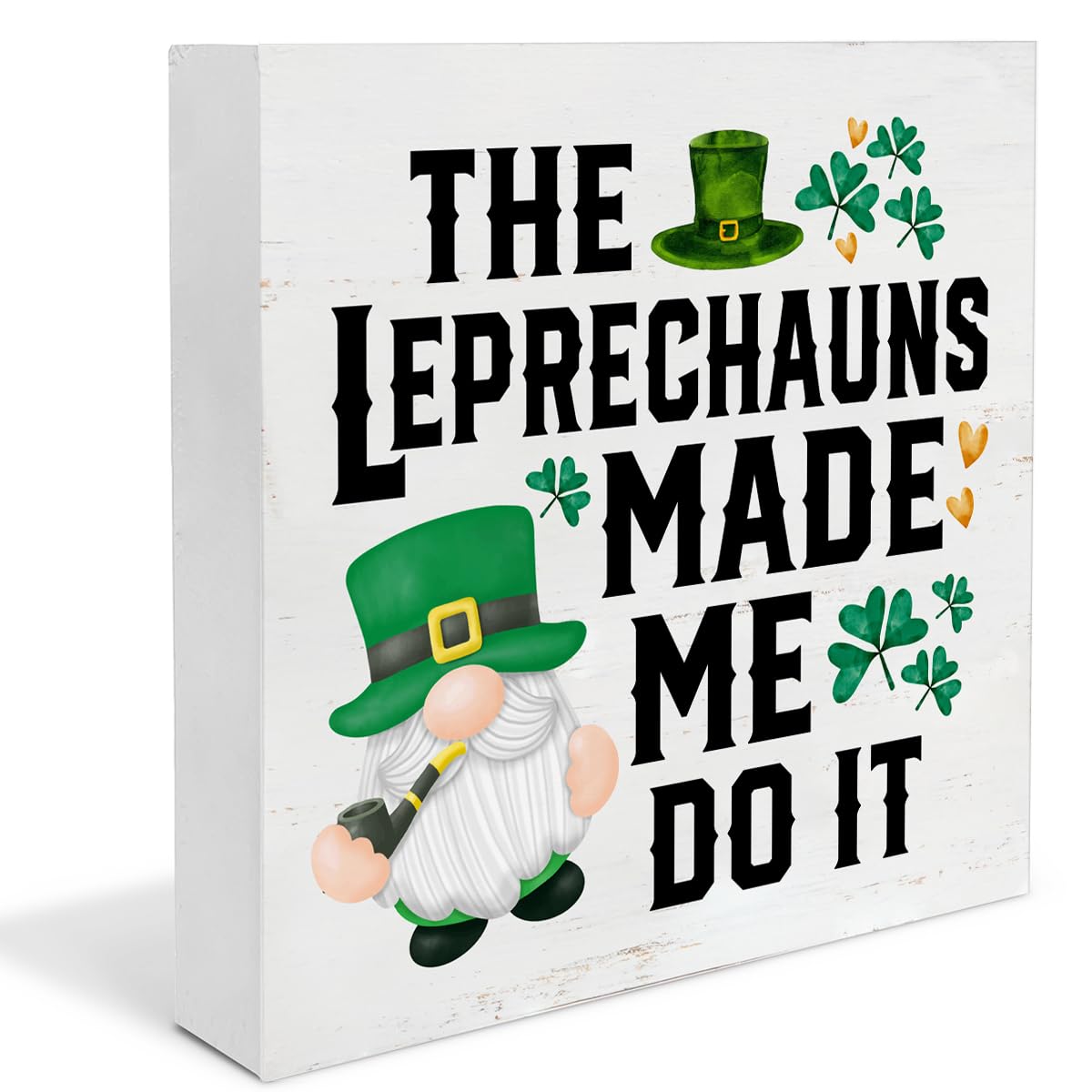 Dumyum St. Patrick's Day Decorative Sign, Wooden, 5 Inches x 5 Inches, Green, Rustic, Tabletop or Wall Mount