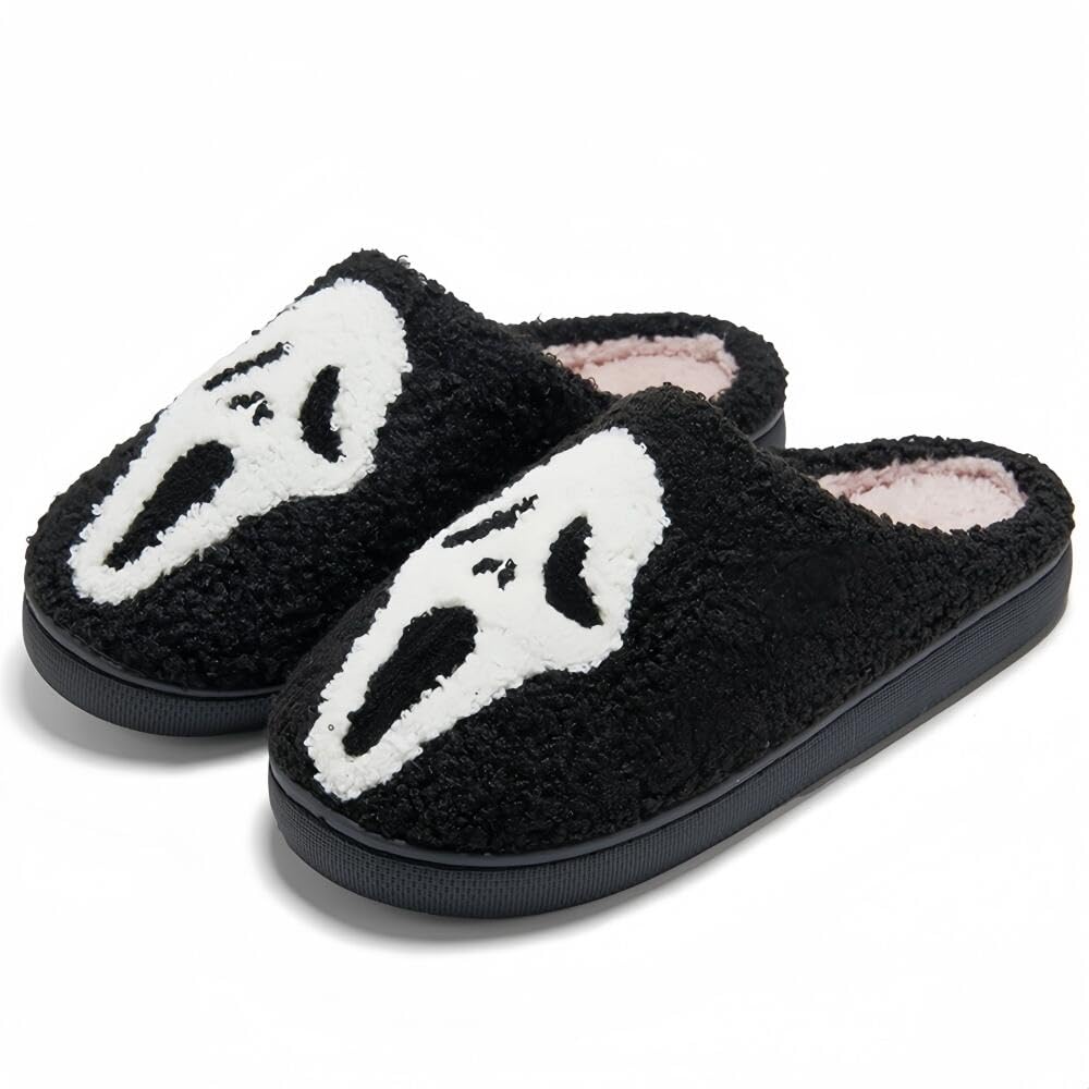 Halloween Slippers for Women Retro Soft Cozy Comfy Plush Lightweight Slip-on Indoor Outdoor Anti-Skid Sole Christmas House Shoes